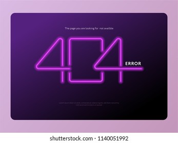 Web Design 404 Error Page not Found Neon Light Glowing Dark Purple Colour