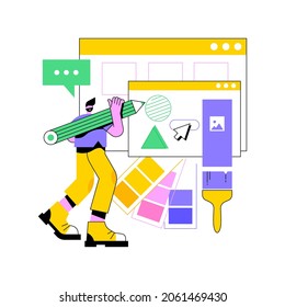 Web design abstract concept vector illustration. Website interface, user experience, UI, graphic design studio, landing page creation, corporate business web page development abstract metaphor.
