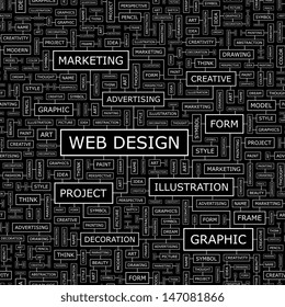 WEB DESIGN. Background concept wordcloud illustration. Print concept word cloud. Graphic collage with related tags and terms. Vector illustration. 