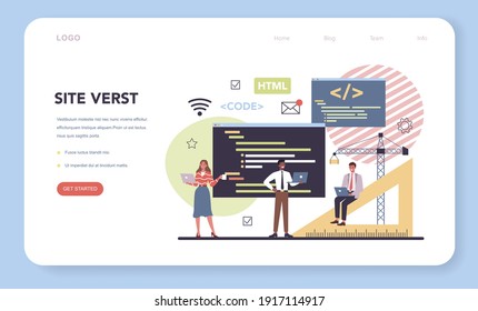 Web design web banner or landing page. Presenting content on web pages. Website development. Idea of computer technology. Flat vector illustration
