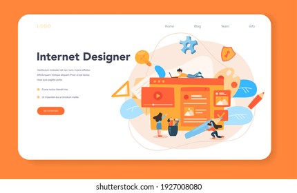 Web design web banner or landing page. Presenting content on web pages. Website layout, composition and color development. Idea of computer technology. Flat vector illustration
