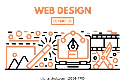 Web design banner. Outline illustration of web design vector banner for web design
