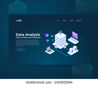 web design, banner slider, technology cryptocurrency and blockchain isometric composition, analysts and managers working on crypto start up. Isometric vector illustration