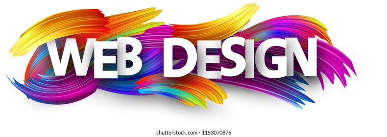 Web design banner with spectrum brush strokes on white background. Colorful gradient brush design. Vector paper illustration.