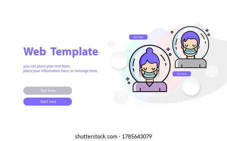 Web design and banner template and mobile in modern flat vector style concept icon people wearing medical masks to prevent disease vector - Flat style ads, banner website