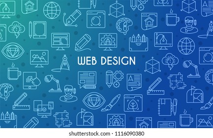Web Design banner. Design template with thin line icons on theme creativity, interface, business and startup. Vector illustration
