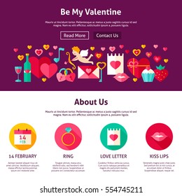 Web Design Be My Valentine. Flat Style Vector Illustration for Website Banner and Landing Page. Love Holiday.