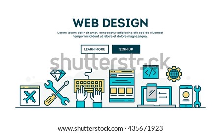 Web design,  colorful concept header, flat design thin line style, vector illustration