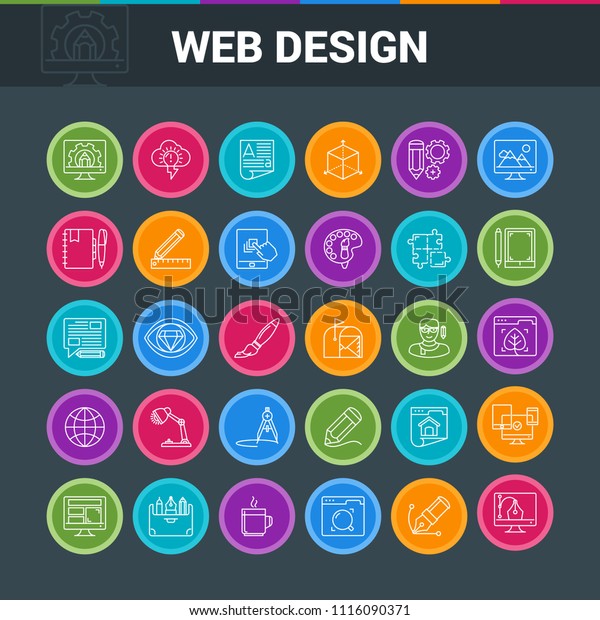 Web\
Design colorful icon set. Modern icons on theme creativity,\
interface, business and startup. Vector\
illustration