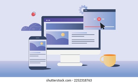 Webdesign-Konzept. Entwicklung von Desktop- und Smartphone-App. Vektorgrafik