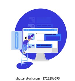 Web design concept with flat style .Designer are working on the desing of web page. Web design, User Interface UI and User Experience UX content organization. Web design development concept. Website 