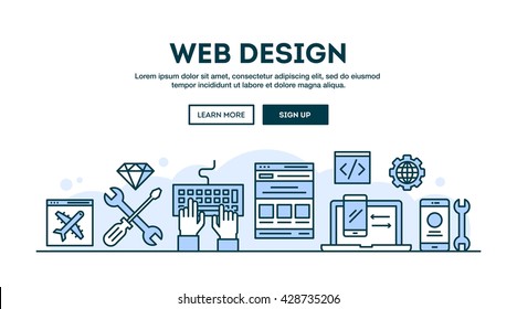 Web design, concept header, flat design thin line style, vector illustration