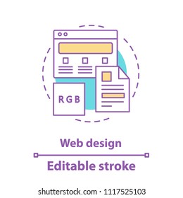 Web design concept icon. Internet surfing idea thin line illustration. Webpage. Website constructor. Vector isolated outline drawing. Editable stroke