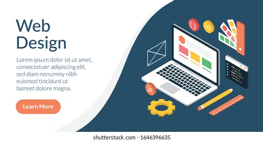 Web Design Concept in Isometric. Modern and Effective Web Design.