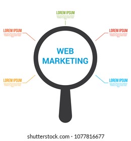Web Design Concept: Magnifying Optical Glass With Words Web Marketing. Vector illustration
