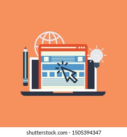 Web design concept with orange background - Illustration