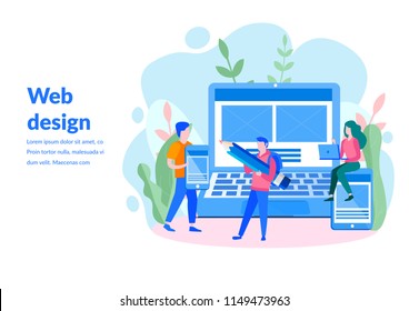 Web design Concept for web page, banner, presentation, smart team, social media, documents, cards, posters. Vector illustration, web development, UX \ UI