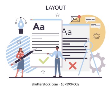 Web design concept. Presenting content on web pages. Website layout development. Idea of computer technology. Flat vector illustration