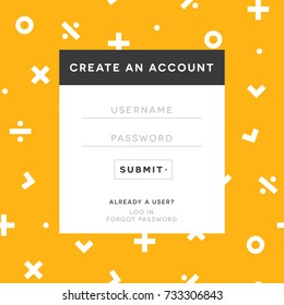 Web Design, Create An Account, Math Website, User Interface Design, UI Web Log In, Log-in Window, Username, Password Window, Register Box, Vector Illustration Background
