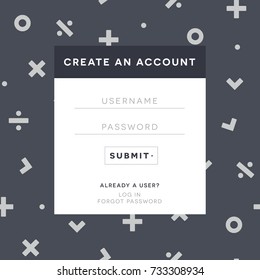 Web Design, Create An Account, Math Website, User Interface Design, UI Web Log In, Log-in Window, Username, Password Window, Register Box, Vector Illustration Background