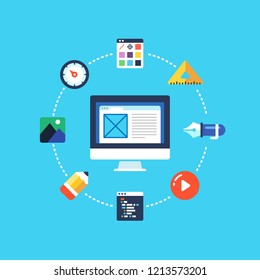 Web Design, Creative Web Development Process. Flat design modern vector illustration concept.