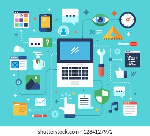 Web Design, Creative Web Development Process. Flat design modern vector illustration concept.