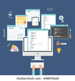 web design and web developer working on monitor concept,flat vector