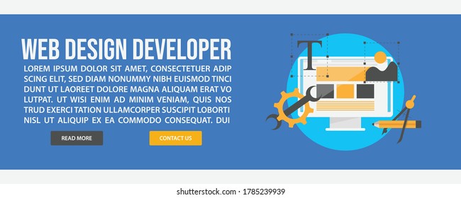 Web design and development web banner template. Flat design style Web design and development banner vector illustration design