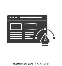 Web Design Development Black Glyph Icon. Site Rebranding Sign. Web Page Constructor Vector Pictogram. Layout. Button For Web Page, Mobile App, Promo. UI UX GUI Design Concept