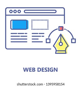 Web design development color line icon. Site rebranding sign. Web page constructor vector pictogram. Layout. Button for web page, mobile app, promo. UI/UX/GUI design concept. Editable stroke.