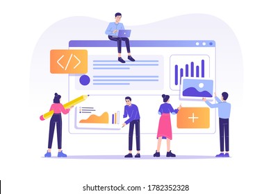 Web design and development concept. Developer team designing and creating a website. Modern isolated vector illustration for web, banner, poster, flyer, ui 
