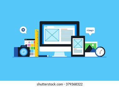 Web design development . Flat design modern vector illustration concept.