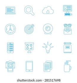 Web design and development icons set, line style 
