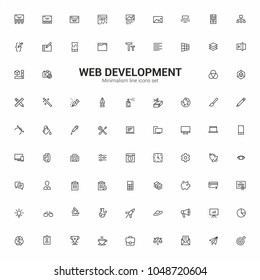Web Design and development. Minimalism vector symbols, line icons set for mobile and desktop screens design.
