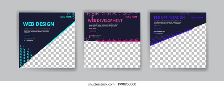 Web design. Web Development. SEO optimisation. Banner vector for social media ads, web ads, business messages, discount flyers and big sale banners.