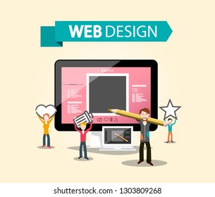 Web Design DTP Concept with Creative Graphic Designers and Computer