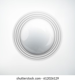 Web design element concept with glossy metal silver realistic round button on light background isolated vector illustration