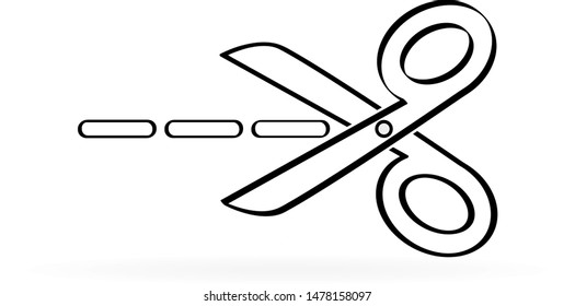 Web design element. Scissors icon with cut line. Scissor vector illustration.