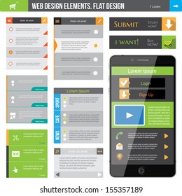 Web design elements for flat web design.