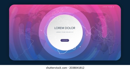 Web Design Elements - Header or Banner Design with World Map and Circular Geometric Shapes - Poster, Web App UI or Landing Page Creative Design, Multi Purpose Vector Template
