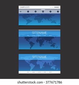 Web Design Elements - Header Design Set With Dotted World Map