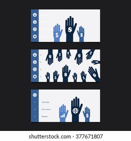 Web Design Elements - Header Design Set With Hands And Dollar Signs