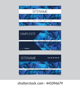 Web Design Elements - Header Design Set with Dark Blue Abstract Background Pattern