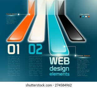 Web design elements with numbered choices and sample text, named and structured layers, EPS 10