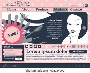 Web design elements in pink and black colors for the site of womens cosmetics. Template. Vector illustration