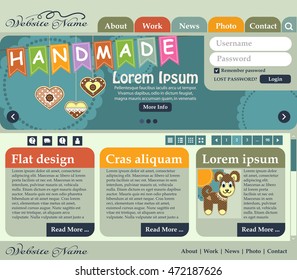 Web design elements in retro style shades of green. Template. Handmade. Vector illustration