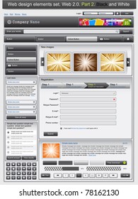 Web design elements set 2. Black and white. Vector illustration