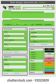 Elementos de design da Web definidos em verde. Ilustração vetorial