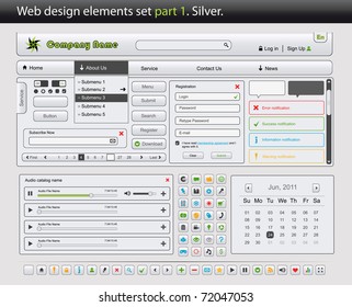 Web design elements set. Part 1. Silver. Vector illustration - Shutterstock ID 72047053