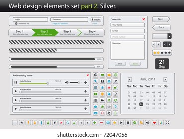 Web design elements set. Part 2. Silver. Vector illustration